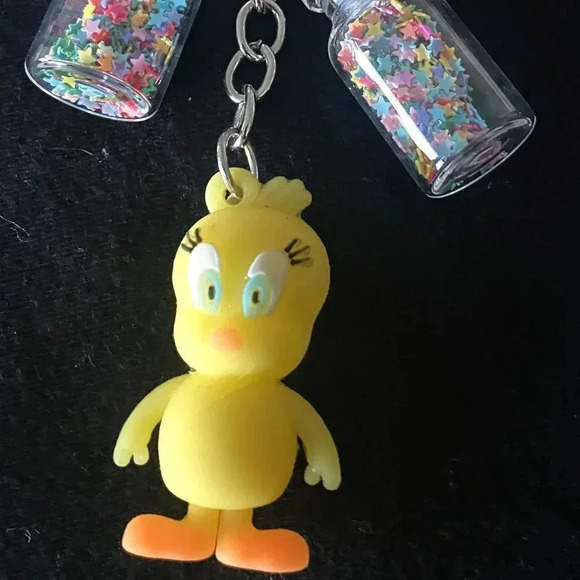 Girls Women Cute Duck Charm KeyChain with Twin Mini Glass Color Confetti Vials - Picture 3 of 6